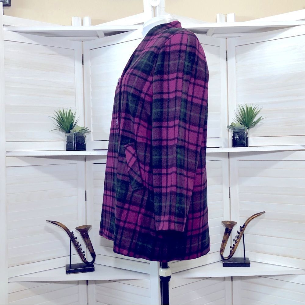 Vintage 90s Emily in Paris style dark magenta plaid pea coat sz XL - Picture 8 of 9